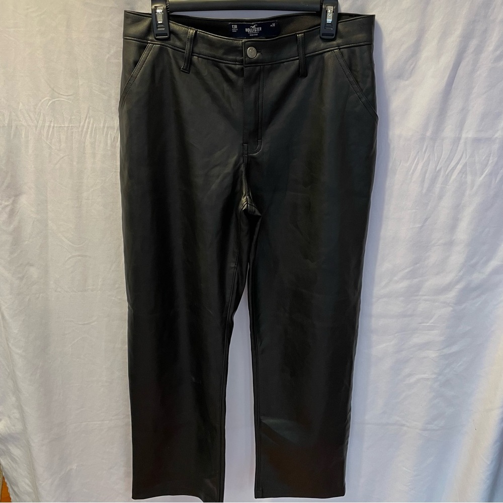 Hollister Pants Women's Size 13R Faux Leather High Rise Flare Black Bikercore
